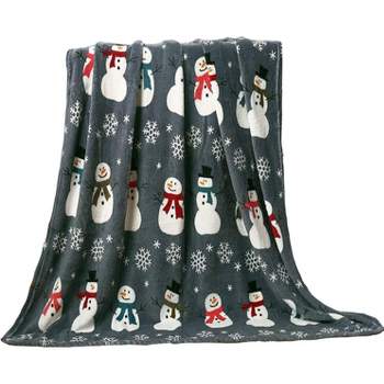 Kate Aurora Gray Snowman Ultra Soft & Plush Hypoallergenic Christmas Throw Blanket Cover - 50 in.  x 60 in. L