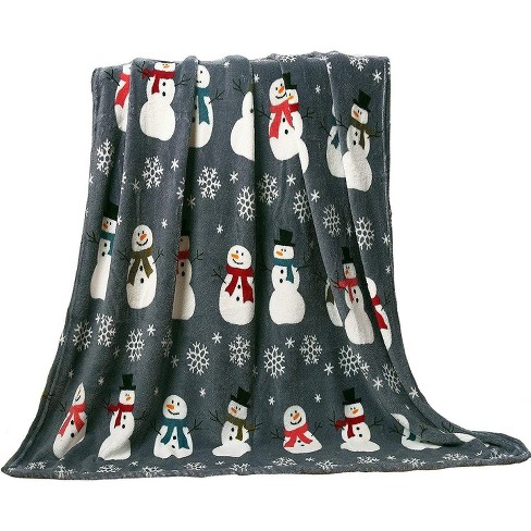 Kate Aurora Living Gray Snowman Ultra Soft & Plush Hypoallergenic Christmas Throw Blanket Cover - image 1 of 2