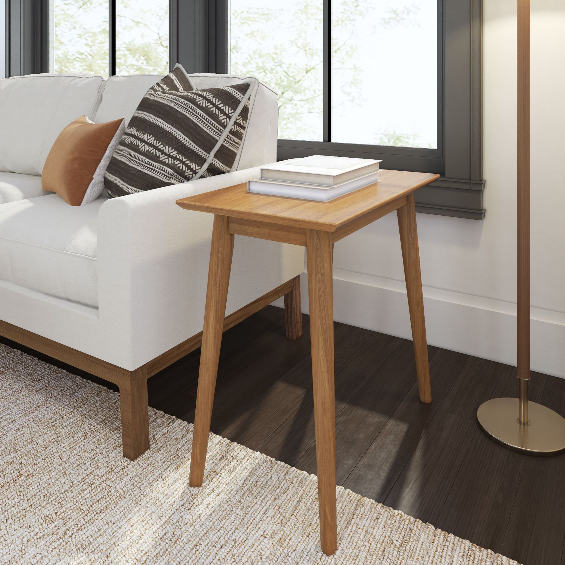 Plank+Beam Mid Century Modern Rectangular Side Table, End Table for Living Room, Wooden Bedside Table, Small End Table for Office Space, Pecan