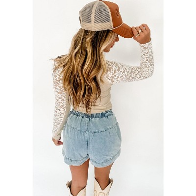 Floral Lace Patchwork Long Sleeve High Neck Slim Top