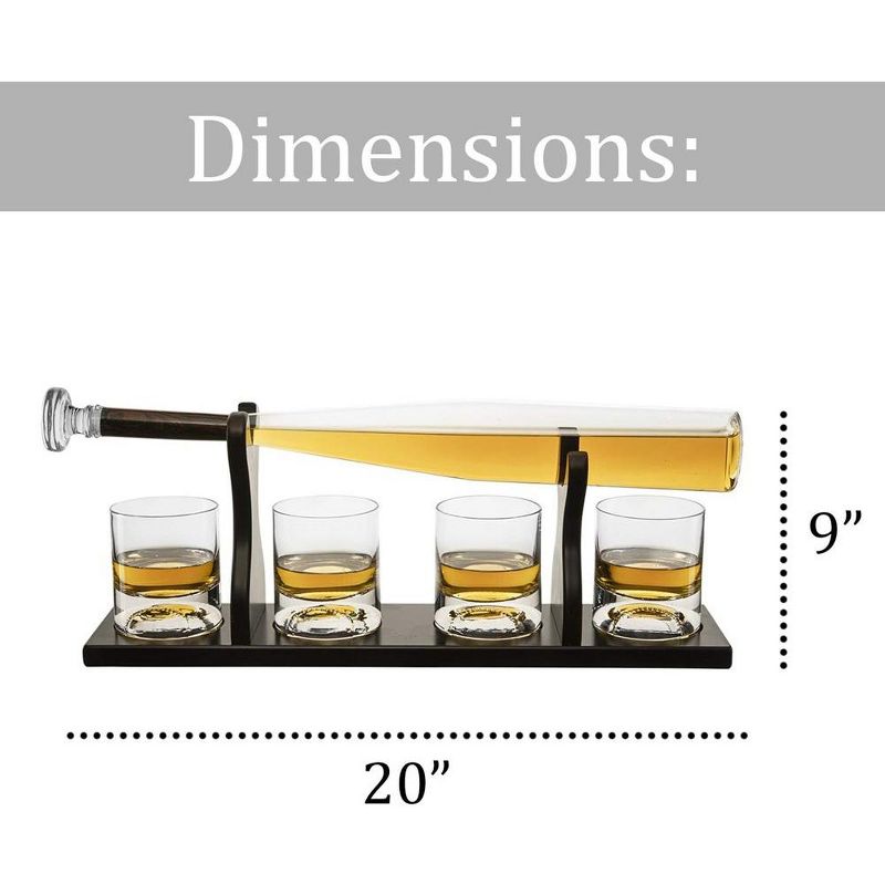 The Wine Savant Baseball Bat Design Whiskey & Wine Decanter Set Includes 4 Whiskey Glasses, Unique Gift Idea, & Stylish Home Decor - 750 ml, 4 of 7
