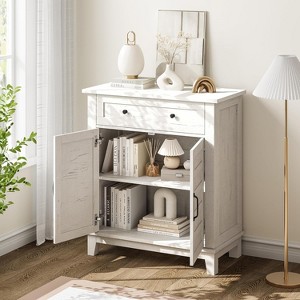 31.5" Rustic Storage Cabinet, with Slatted Doors, 3-Tier Adjustable, Double Door Locker, for Kitchen, Dining Room, and Home Office - 1 of 4