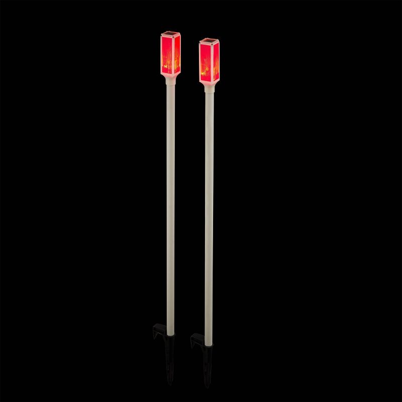 Set of 2 Tall Outdoor Solar Powered Driveway Markets with LED Lights White/Red - Alpine Corporation, 4 of 7