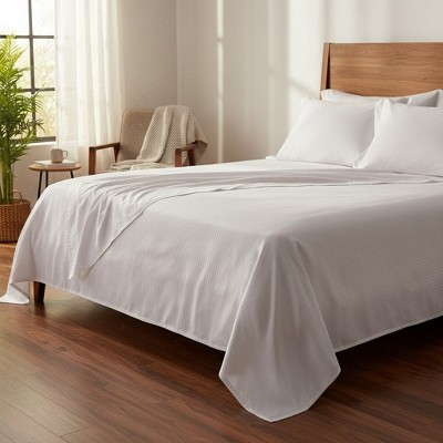 T-310 White Blended 6MM Satin Stripe Bed Sheets By Rifz Textiles