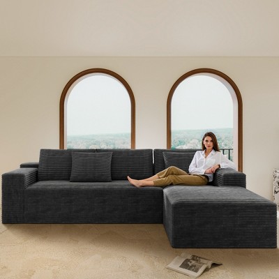 ORRD 104" Cloud Sectional Sofa with Chaise - Plush Corduroy Modular Couch, No Assembly Required, Grey L-Shape Sofa