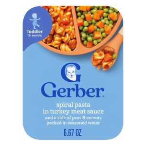 Gerber Baby Food Spiral Pasta in Turkey Meat Sauce with Green and Yellow Beans Toddler Meals- 6.67oz - 1 of 4