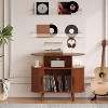 Mid Century Modern Record Stand, Fluted Turntable Cabinet with Charging Station and Display Shelf for Living Room - 2 of 4
