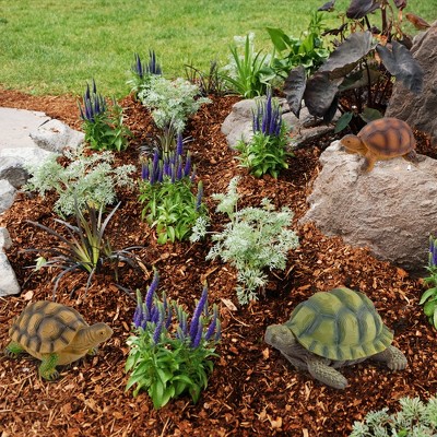 Lifelike Green and Beige Resin Turtle Garden Statues, 3-Piece Set