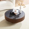 Modern Round Coffee Table with Sintered Stone Top and Drum Base, Small Accent Table for Living Room, Bed Room or Apartment-Tanpinhause - 2 of 4