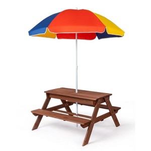 Karl Home Kids Wood Rectangle Outdoor Picnic Table and Bench with Umbrella and Play Boxes - 1 of 4