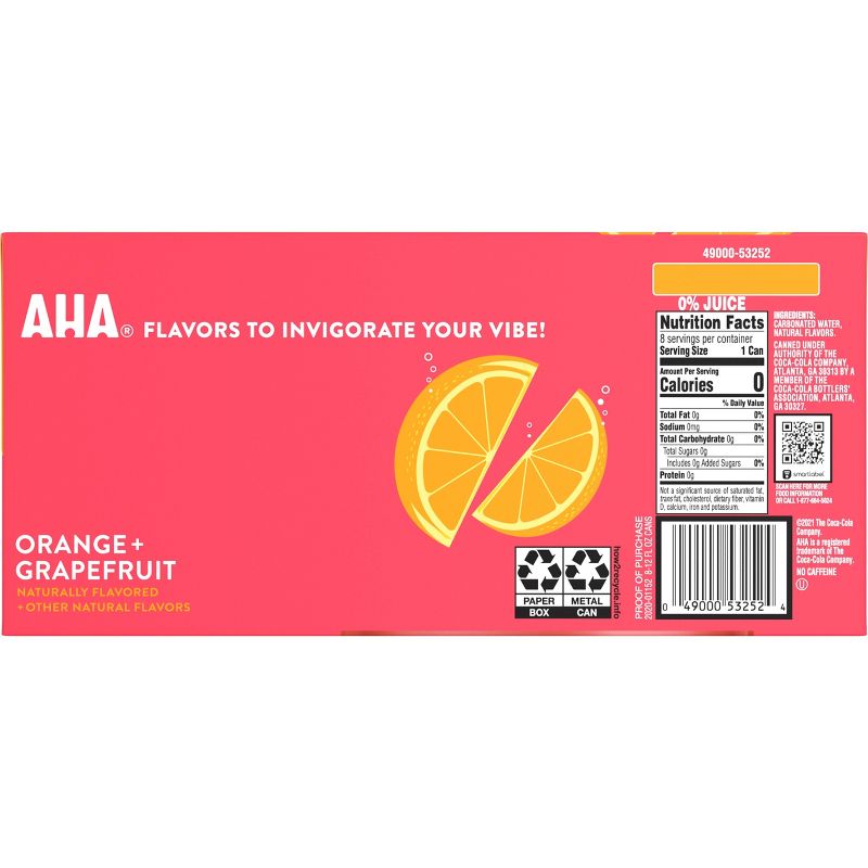 AHA Orange + Grapefruit Sparkling Water - 8pk/12 fl oz Cans, 5 of 11