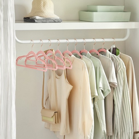 SONGMICS 50 Pack Coat Hangers Non-Slip Clothes Hangers Space-Saving Plastic  Hangers 360°Swivel Rose Gold Hook Light Pink