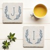Personalization Mall Farmhouse Floral Personalized Letter Tumbled Stone Coaster Set - 3 of 4