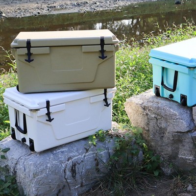 Spassway 65 QT Hard-Sided Cooler Box with Wheels Portable Ice Chest with Drainage Plugs Rolling Cooler with Rubber Latches