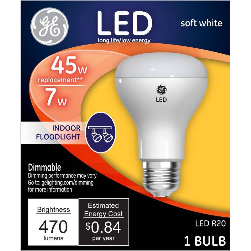 GE 45w R20 Short Neck LED Light Bulb White, 1 of 7
