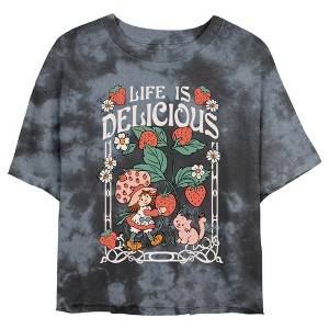 Juniors Womens Strawberry Shortcake Life is Delicious Mineral Wash Crop T Shirt - 1 of 4
