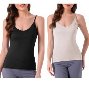 INSPIRE CHIC Women's 2 Pcs Camisole Scoop Neck Sleeveless Tank Undershirt Spaghetti-Strap Pajama Tops - 1 of 4