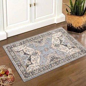 Persian Distressed Floral Washable Rug with TPR Backing, Plush 350GSM Chenille,Throw Rugs, Non-Slip Indoor Carpet for Entryway, Bedroom, Kitchen - 1 of 4