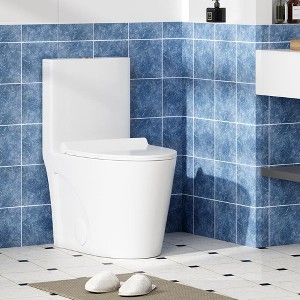 One Piece Toilet Top-Press Dual Flush Toilet Bowl, Standard Elongated Toilets for Bathroom, Integrated Ceramic Toilets and Quick Release Locking Seat - 1 of 4