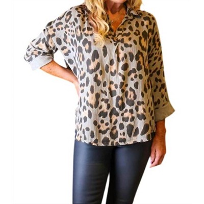 Women's Cheetah Print High Low Pullover Top - Look Mode USA