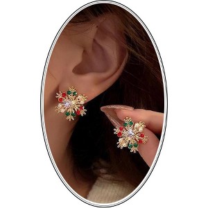 Snowflake Stud Earrings for Women, Rhinestone Pearl & Zirconia Designs, Hypoallergenic Christmas Wedding Prom Jewelry Gift. - 1 of 4