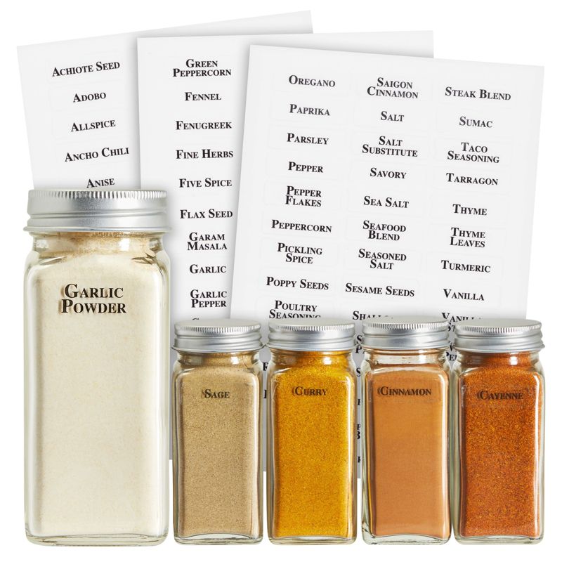 Talented Kitchen 125 Spice Labels Stickers, Clear Spice Jar Labels Preprinted for Seasoning Herbs, Kitchen Organization, Water Resistant, Black, 1 of 9