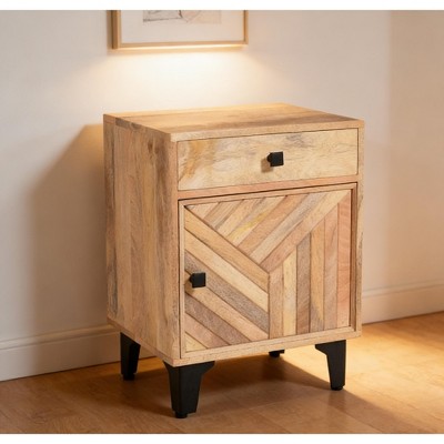 Airsurfer Compact Natural Wood Nightstand Rustic Charm Nightstand Bedroom Storage for Bedroom Organization