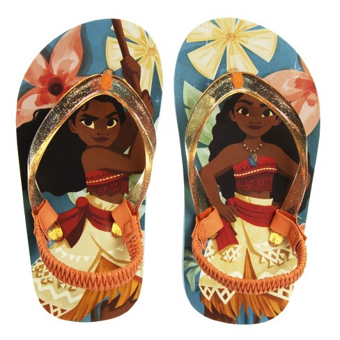 Disney Moana Girls Toddler Flip Flops With Back Strap Blue Orange 5 6 Target