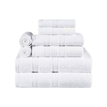 100% Cotton Medium Weight Geometric Border 8 Piece Assorted Bathroom Towel  Set, White - Blue Nile Mills : Target