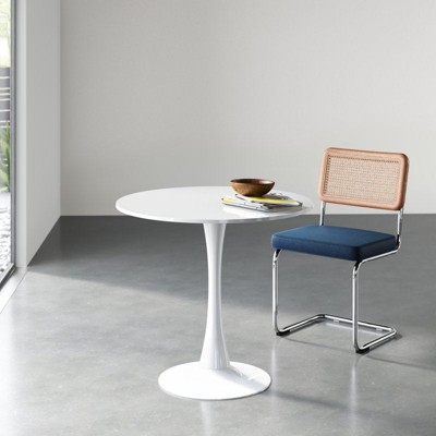 Sandinrayli 31.5 x 31.5 inch Round White Tulip Side Table, Mid-Century Dining Table, Pedestal Dining Table, End Table Leisure Coffee Table White