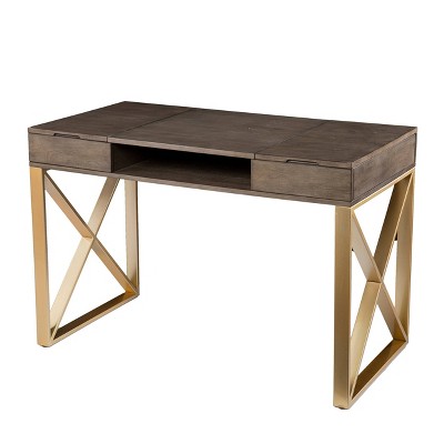 Nesdy 2 Tone Desk with Storage Gray/Gold - Aiden Lane