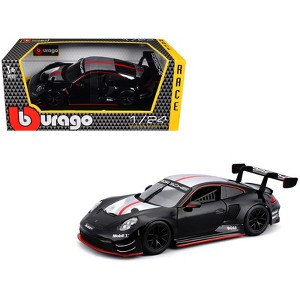Porsche 911 GT3 R Black with Silver Hood and Top and Red Stripe