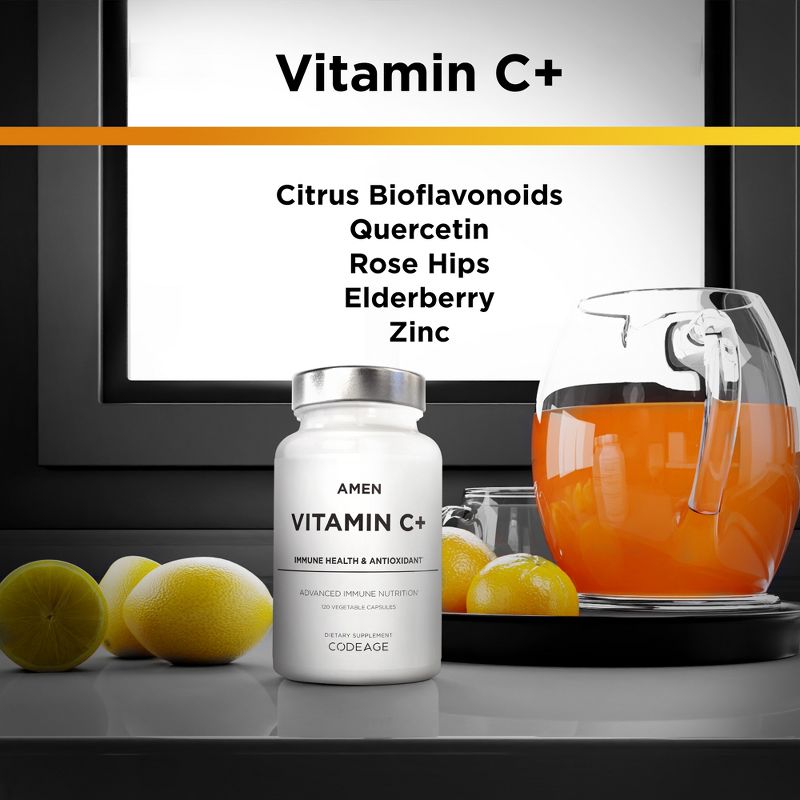 Amen Vitamin C, Citrus Bioflavonoids Fruits, Vegan Vitamins Capsules Supplement - 120ct, 3 of 8