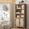 Rustic 3-Shelf Bookshelf with Doors, Wooden Bookcase with Cabinets, 70" Tall Floor-Standing Display Storage Shelves for Bedroom, Living Room - 4 of 4