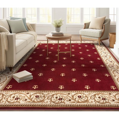 Elegant Red Synthetic Rectangular Area Rug 7'10" x 9'10"