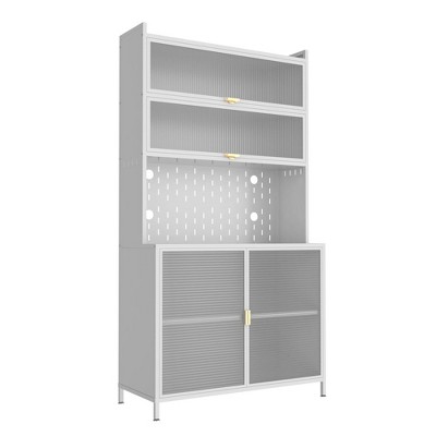 Chic Crate 73'' Tall 6-Level Flip-Door Pegboard Metal Pantry Cabinet – Anti-Tip Hutch for Kitchen/Dining/Living Room