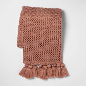 Chunky Knit with Tassels Throw Blanket Pink - Opalhouse