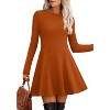 Ribbed Knit Sweater Dress for Women, Long Sleeve Crew Neck Fit and Flare A-Line Dress for Fall and Winter, Casual Office Wear Caramel - 2 of 4