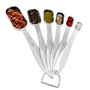NutriChef Stainless Steel Measuring Spoons Set - 6Pc Heavy Duty Oval Shaped Metal Measuring Spoon for Dry or Liquid Ingredients - 1 of 4