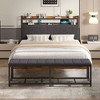 VECELO Full/Queen Upholstered Bed Frame with Storage End of Bed Bench, Platform Bed with Headboard & Charging Station, LED Lights, Gray - 2 of 4