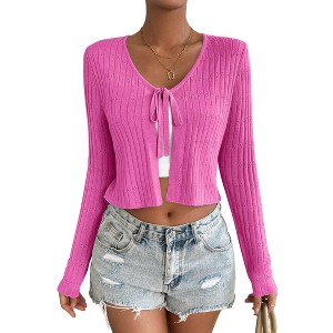 Women's Casual Tie-Front Cardigan - Lightweight Long Sleeve Knit Sweater with Chest Tie Detail - 1 of 1