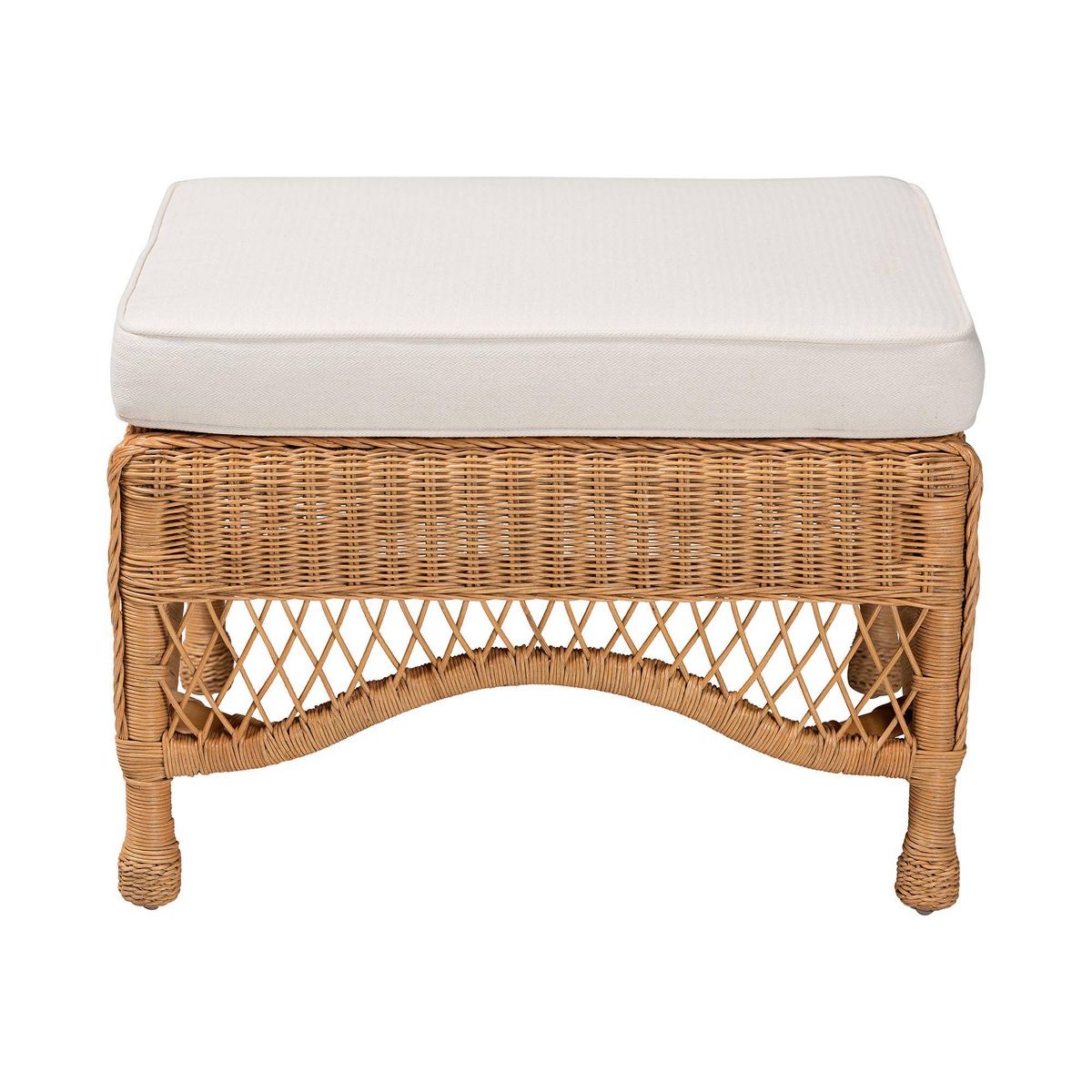 bali & pari Brooklyn Braided Rattan Ottoman Stool Light Honey