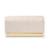 Powell Velvet Fabric Upholstered and PU Leather Ottoman - Baxton Studio - 3 of 4