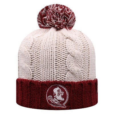 NCAA Florida State Seminoles Women's Natural Cable Knit Cuffed Beanie with Pom