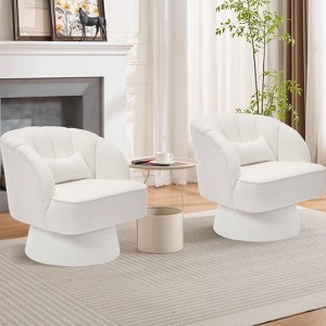 2 PCS Modern Swivel Barrel Accent Chair, 360° Upholstered Armchair with Striped Backrest & Plush Padding, Comfy Round Lounge Chair for Living Room - 1 of 4