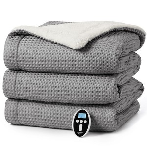Waffle Weave Heated Throw Blanket - 6 Heat Levels, 4H Timer, Machine Washable Electric Blanket with LCD Display - 1 of 4