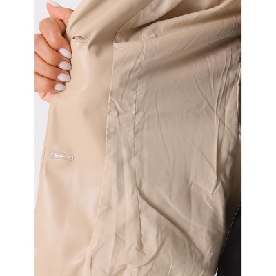 INSPIRE CHIC Women's Notched Lapel Single-Breasted Faux Leather Blazer Beige Medium — фото 5