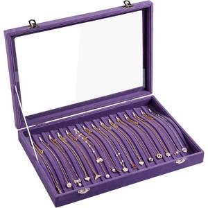 Lockable Necklace Organizer with 15 Hooks, Beige Velvet Tray and Clear Lid for Pendants and Chains, Jewelry Storage Box - 1 of 4