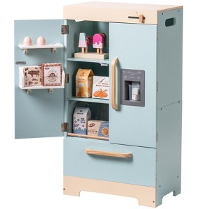 ROBOTIME Play Kitchen for Toddlers,Fridge Refrigerator with Ice Dispenser,Wooden Kids Kitchen Playset Toy,Gift for Ages 3+, Blue, 18"*11"*40.5" - 1 of 4