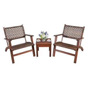 Bestier 3-Piece Patio Bistro Set with Coffee Table, Eucalyptus Wood Chair with Rattan Wicker Back & Seat, Outdoor Furniture Set for Garden, Balcony - 1 of 4